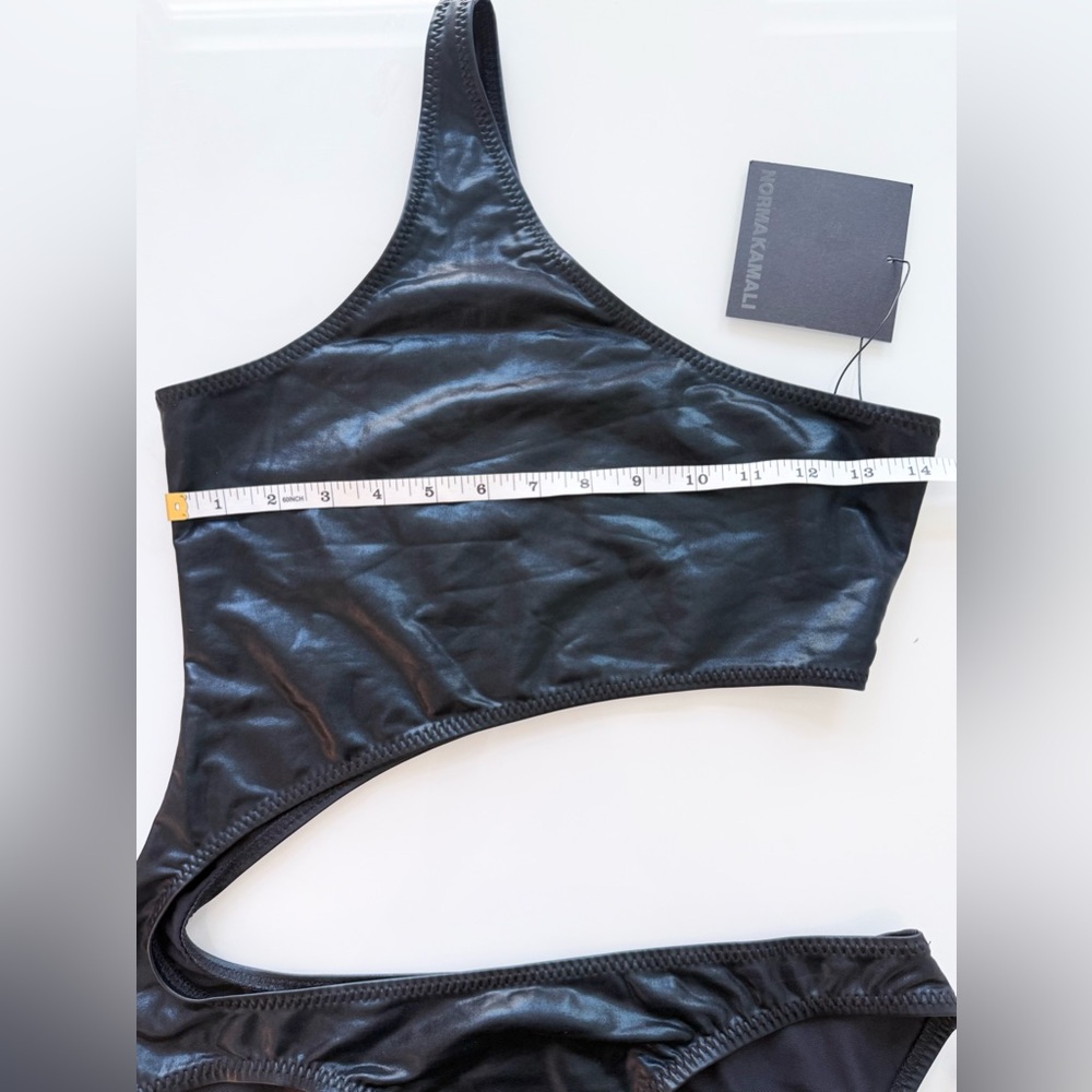 NWT Norma Kamali Shane Cutout One Piece Swimsuit Shiny Black Size L - Picture 6 of 8